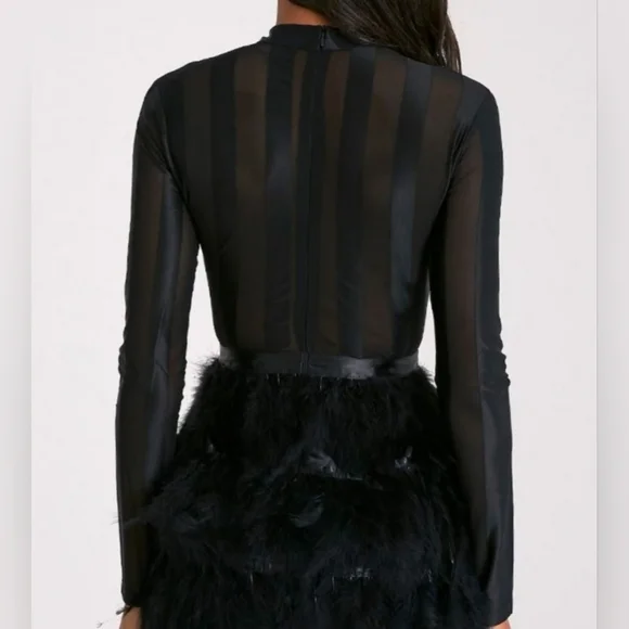 PrettyLittleThing Black Feather Bottom Dress - Picture 5 of 14